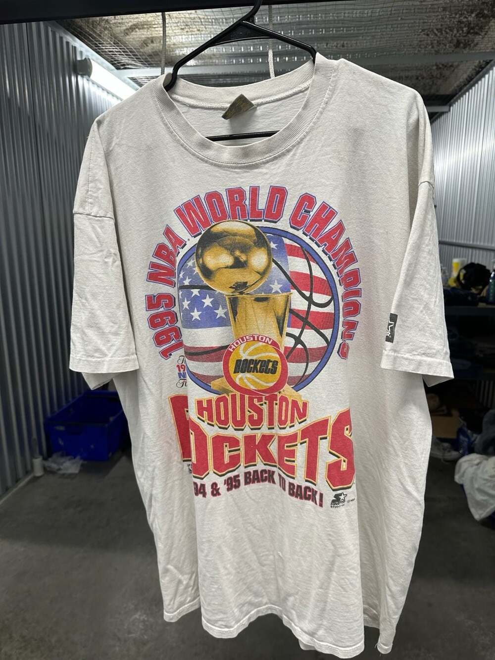 Vintage 1995 Houston Rockets Back To Back NBA World Champions Starter T-Shirt